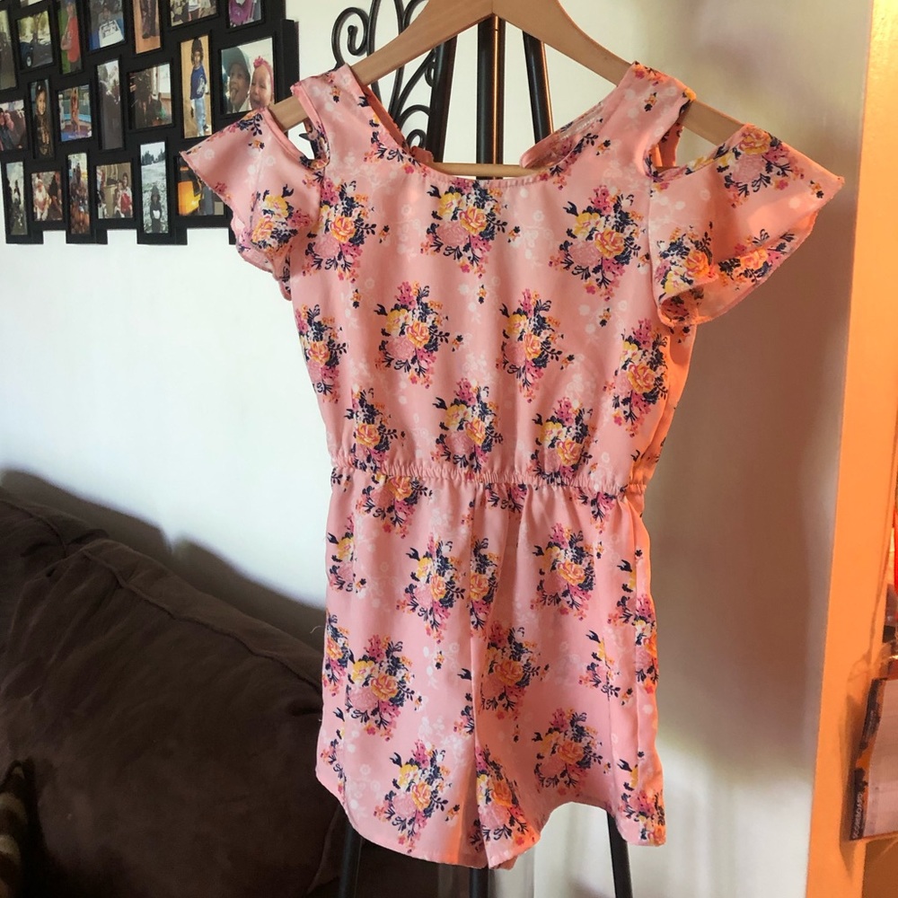 Girls pink flowery romper